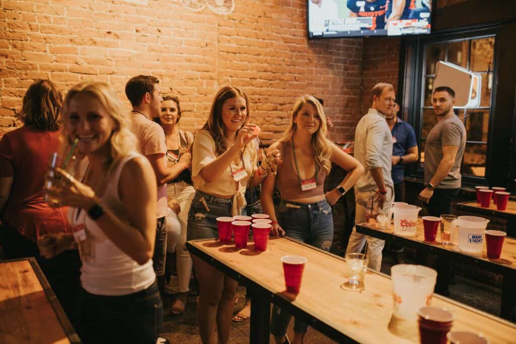 Girls playing in a Beer Pong Tournament