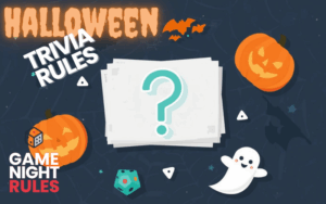 Halloween Trivia Rules header with ghost and pumkins.